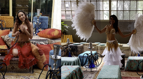 Oosterse danseressen slangen show met een spijkerbed