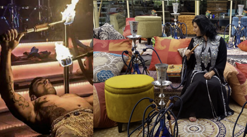 Shisha's echt op de grond met een veelheid aan kussens